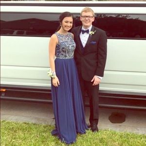Navy blue beaded prom dress